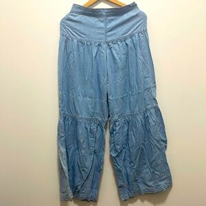 Sincerely Jules Super High-Rise Tiered Wide Leg Chambray Pant